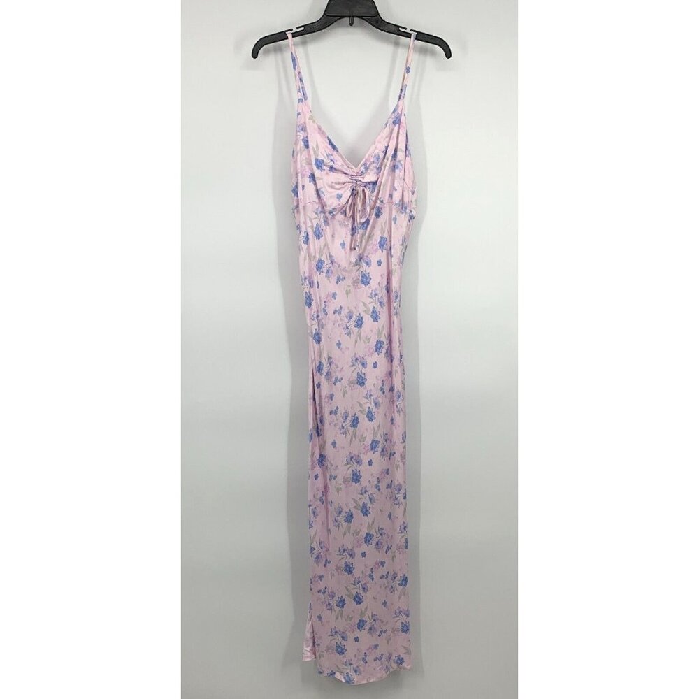 Wild Fable Slip Dress Maxi Pink Floral Ruched VNeck Sleeveless NWT - Picture 3 of 13